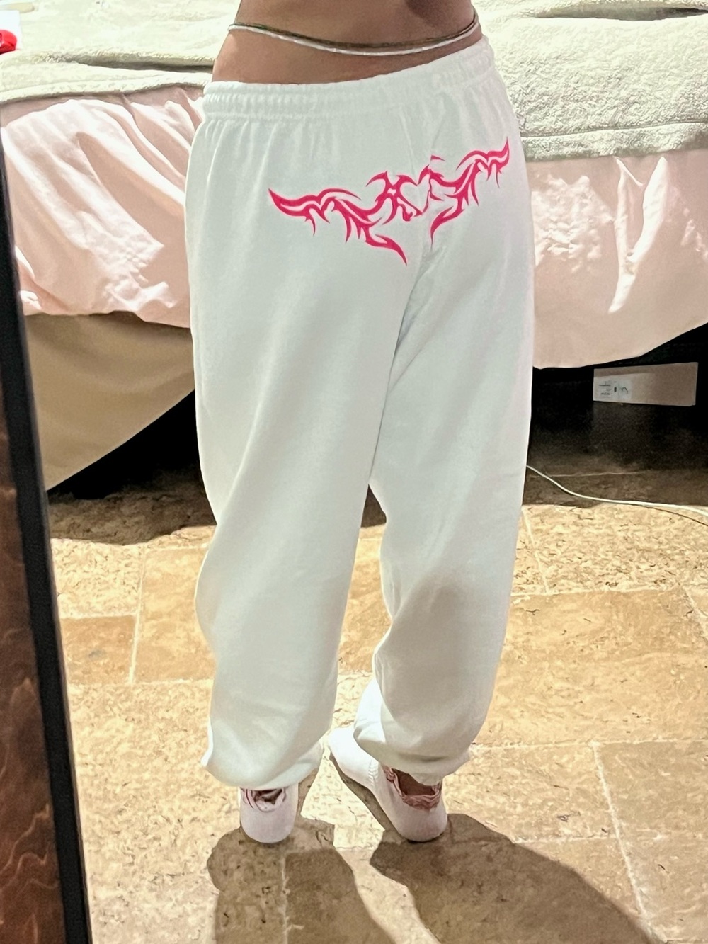 Y2K White Hot Pink Tribal Graphic Sweatpants